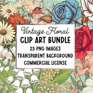 Vintage Floral Clipart, floral clip art, floral clipart graphics, flowers clipart bundle, flowers sublimation, digital download, digital png