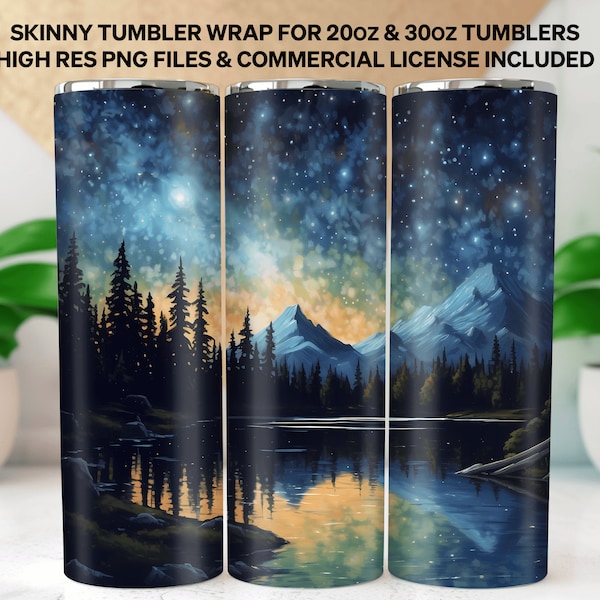 Night Sky Tumbler Wrap, Landscape Tumbler Wrap, 20 oz tumber, sublimation png, starscape png, tumbler sublimation design, night sky painting