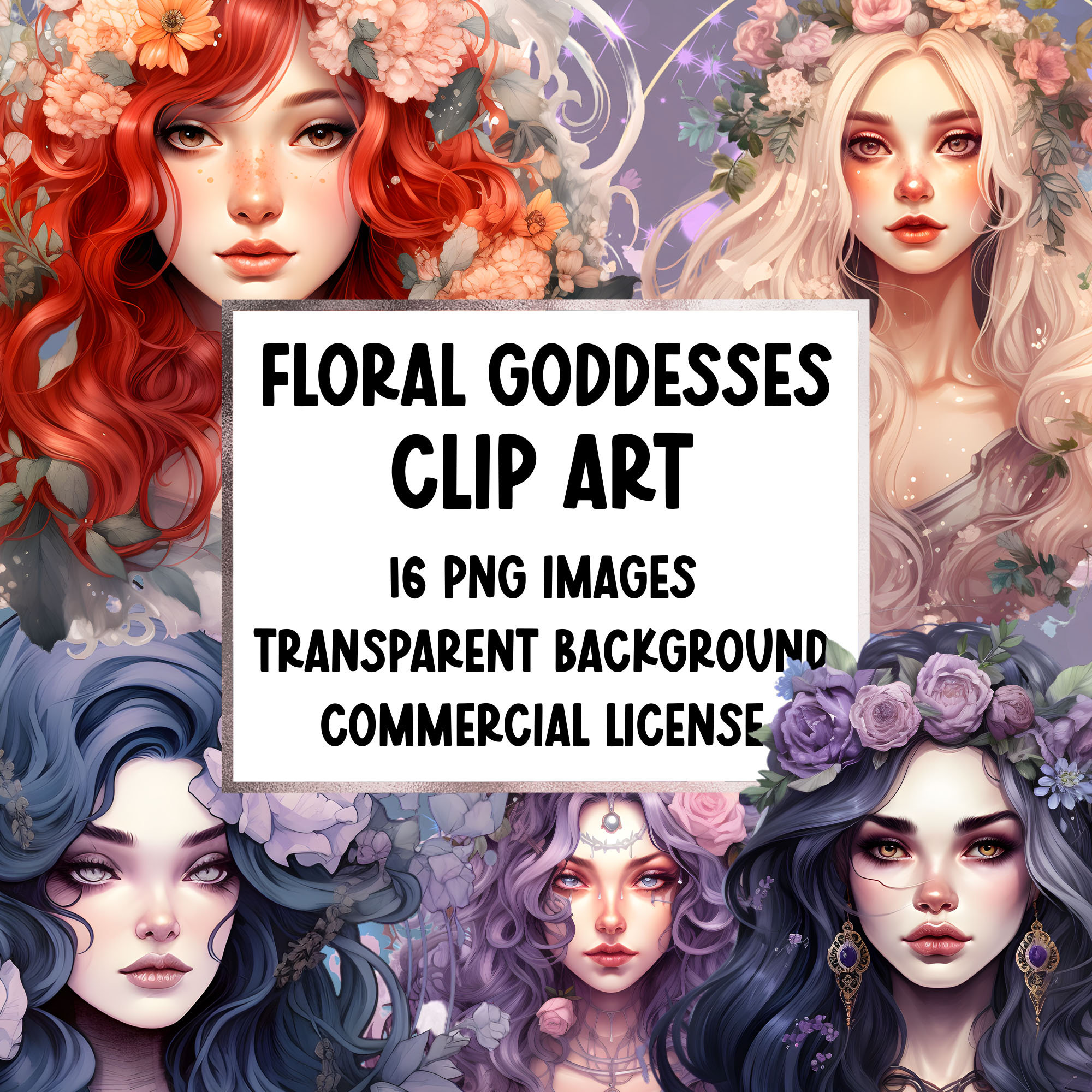 Floral Goddesses Clip Art, Goddess Clipart, Digital Download, PNG ...