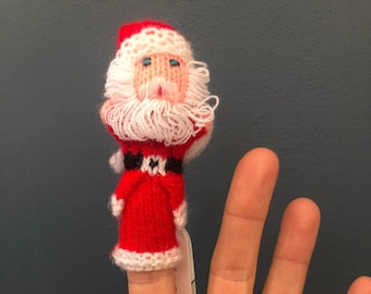 Hand knitted Santa - Christmas finger puppet