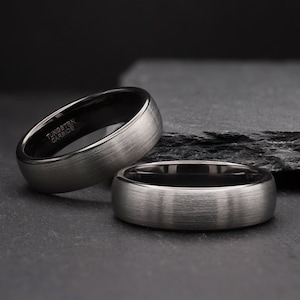 Mens Unique Tungsten Ring, Black Silver Wedding Band, Engraved Promise Engagement Rings for Men, Boyfriend Anniversary Birthday Gift