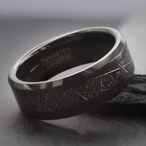 Meteor • Black Tungsten Ring With Meteorite Inlay • Mens Wedding Band • Promise Ring • Wedding Ring For Men • 8mm Wide