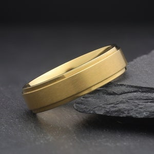 Mens Gold Titanium Wedding Band, Mens Engagement Promise Ring, Semi Brushed Gold Wedding Band, Promise Ring, Chunky Gold Wide Ring Band