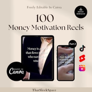 100 Geld Motivation l Zitate Paket I Engagement Geld, Reichtum, Erfolg Zitate I Canva bearbeitbar I Instagram Reels Zitate Vorlagen | Geld