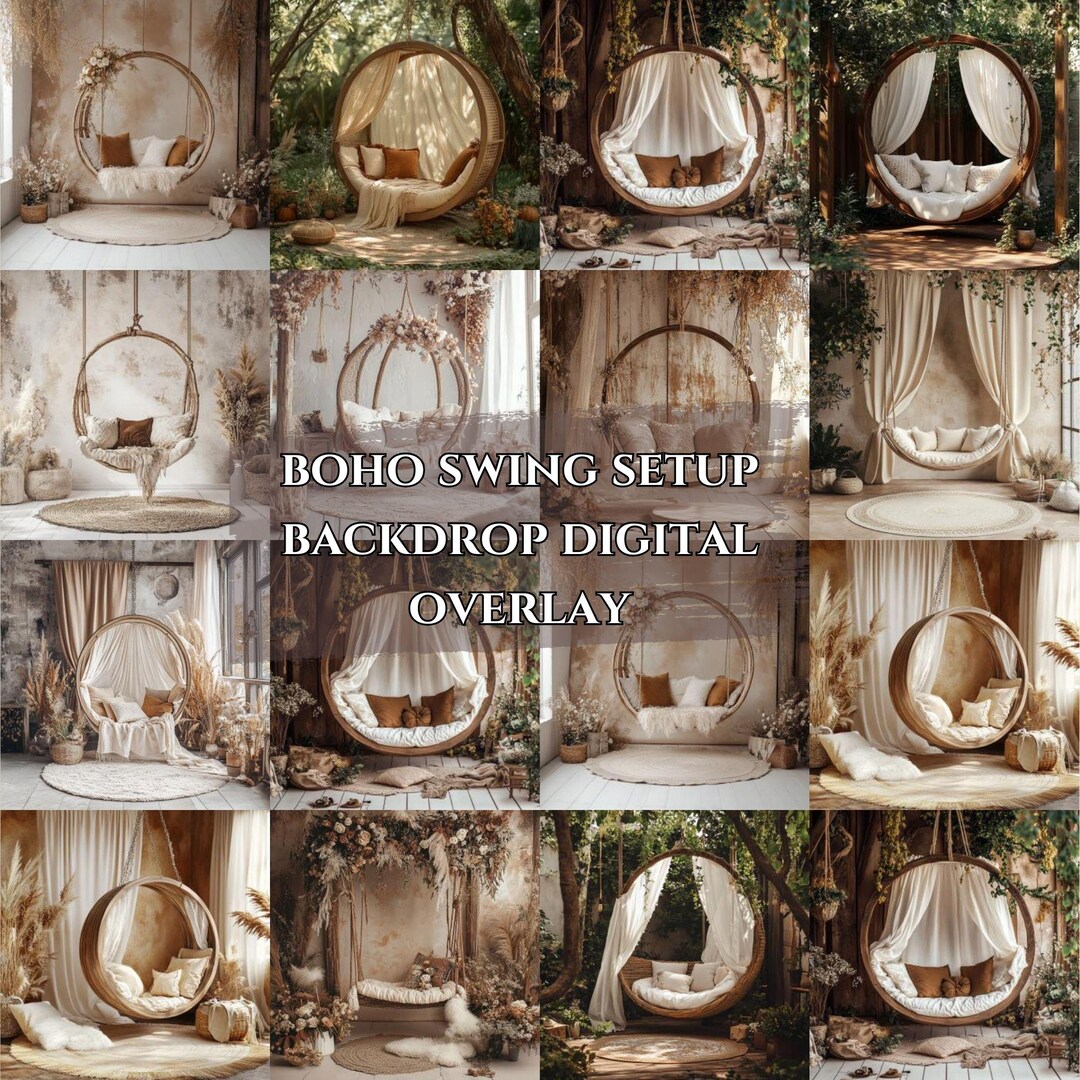 BOHO SWING SETUP, Digital Backdrops Bundle, Photoshop Overlay ...