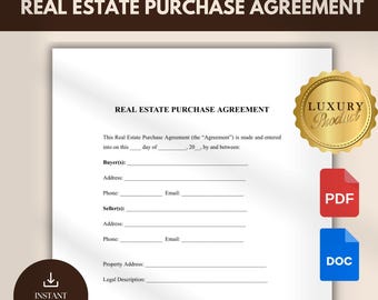 Real Estate Purchase Agreement Template Editable Home Sale Contract Printable Property Purchase Form Instant Download  FSBO Real Estate Form
