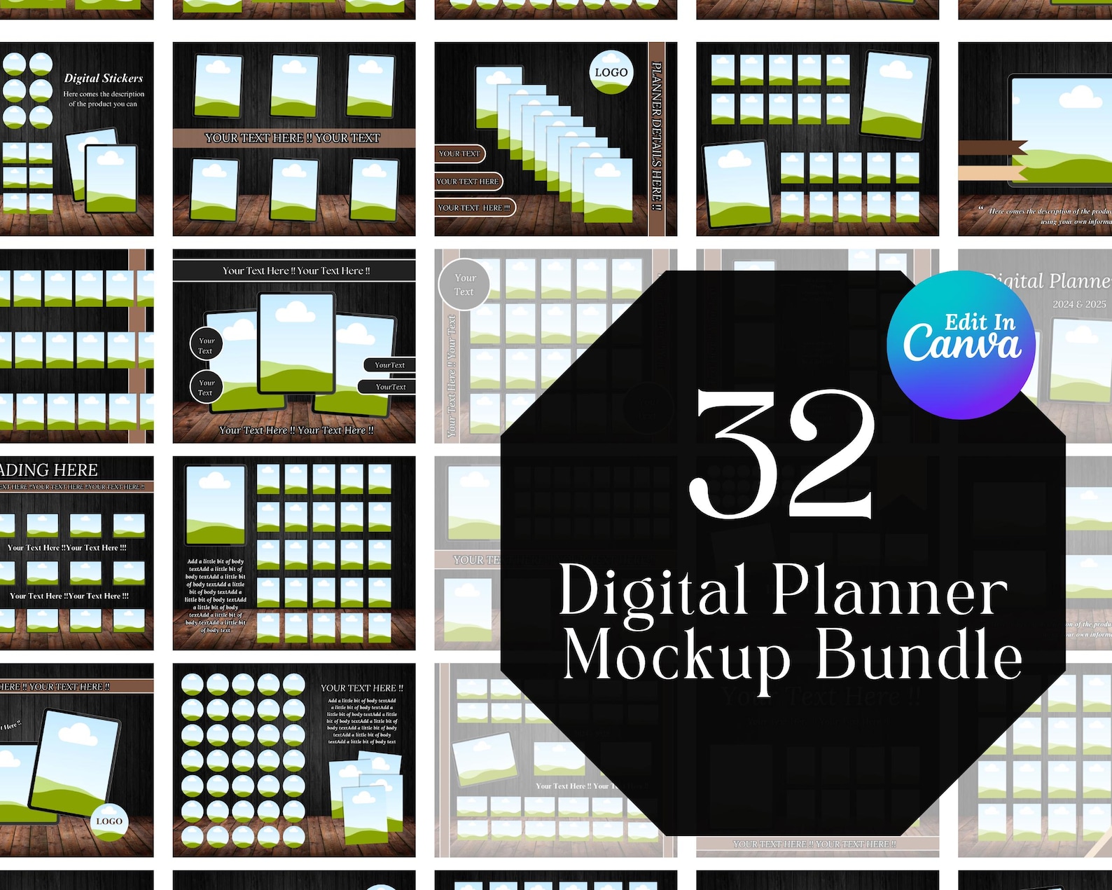 32 Digital Planner Mockup Canva Template Bundle, Digital Product Sales ...