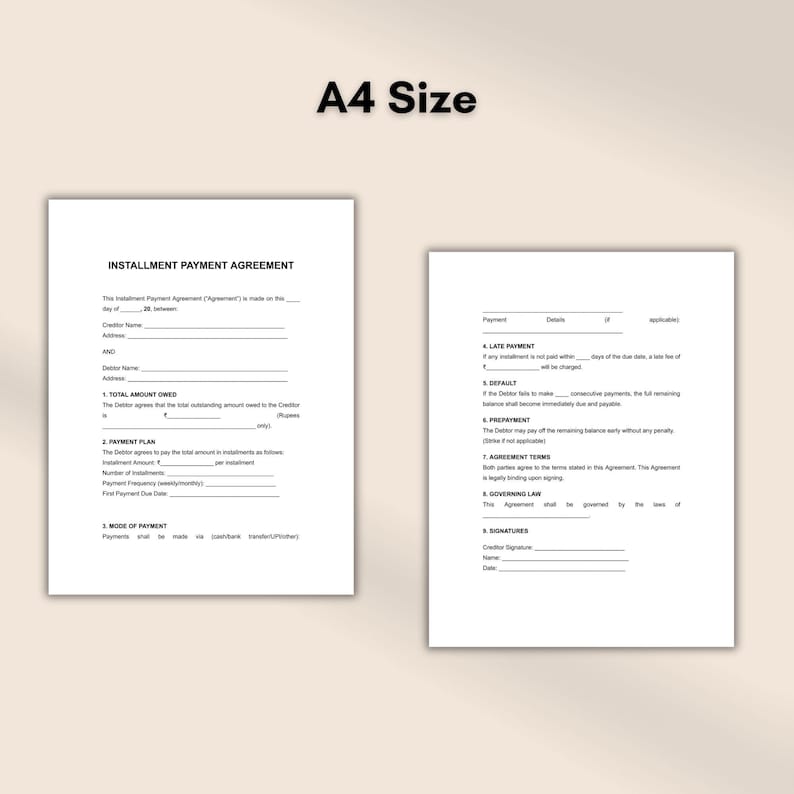 Installment Payment Agreement Template Editable Personal Loan Contract ...
