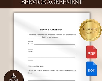 Printable Service Contract Templates Services Contract Agreement Service Contract form Editable Google Docs PDF Instant Download Agreement