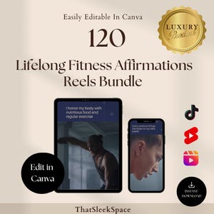 120 Lifelong Fitness Affirmations Reels Bundle,Instagram Reels,Tiktok,Youtube Shorts,Canva Editable Templates,Viral Reels Templates,social