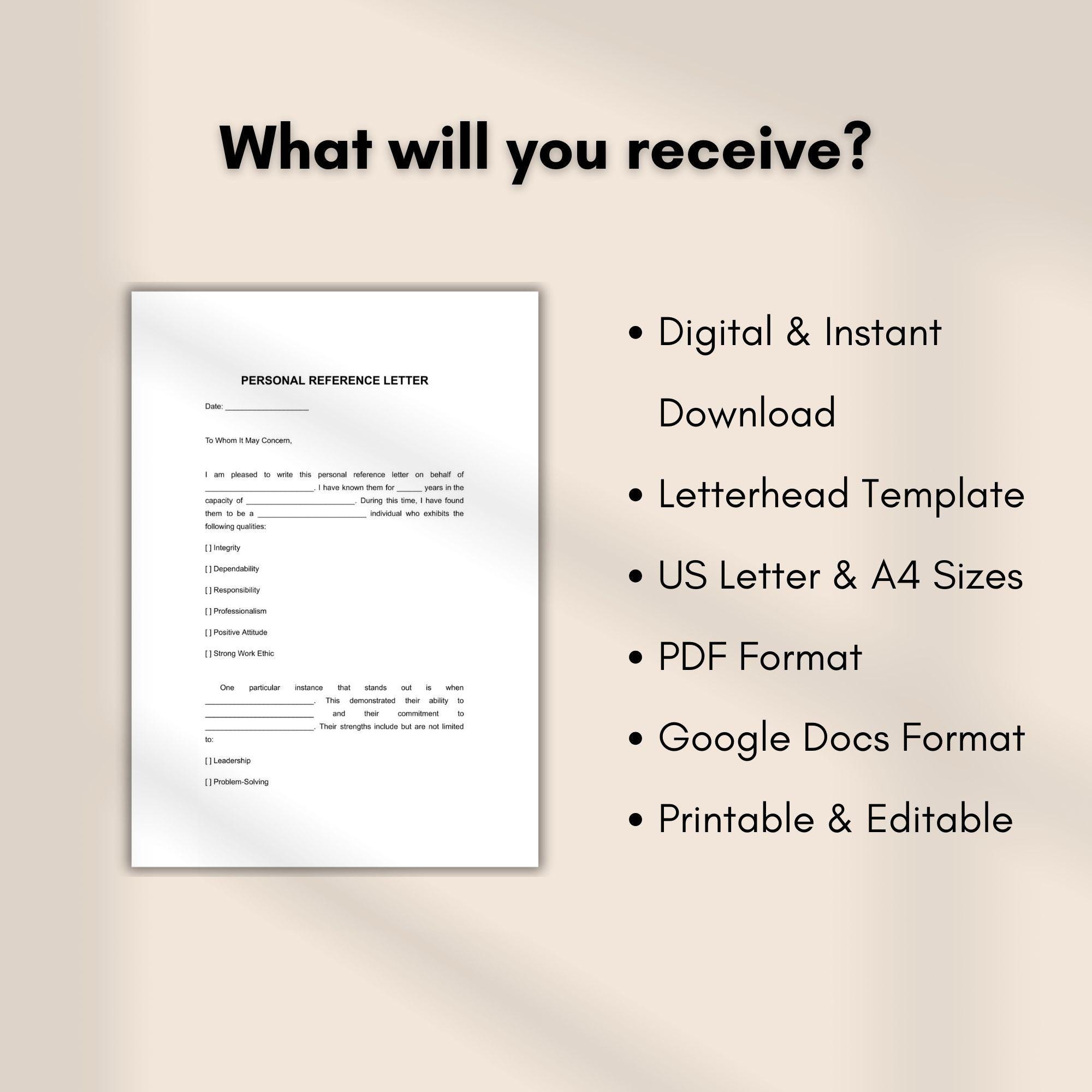 Buy Personal Reference Letter Template Printable Letter of ...