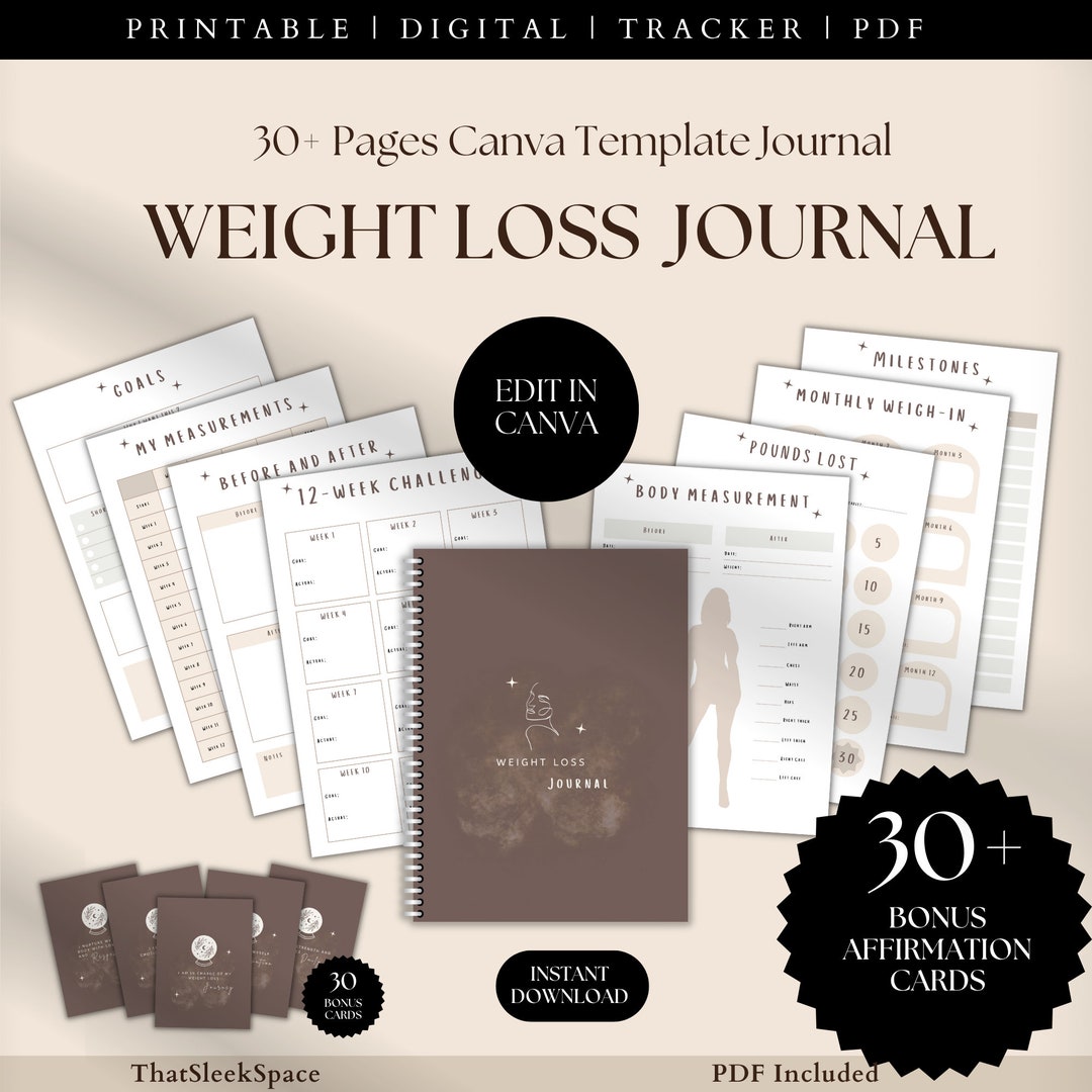 Canva Editable Weight Loss Journal Meal Planner Template Weight Loss ...