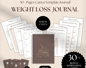 Canva Editable Weight Loss Journal Meal Planner Template Weight Loss Planner Weight Loss Journal PDF Weight Tracker Fitness Tracker Journal