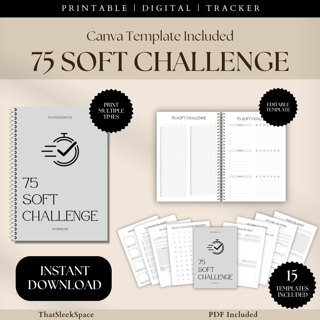 Canva Editable 75 Soft Challenge Tracker Bundle | Printable | Daily 75 ...