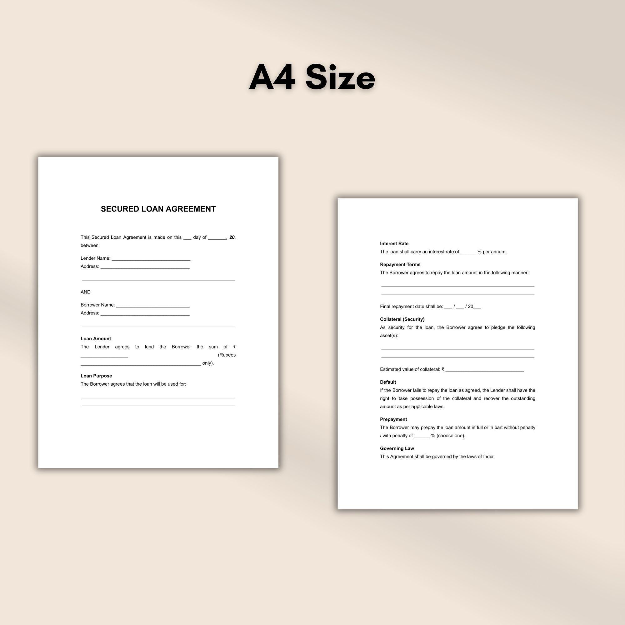 Secured Loan Agreement Template Editable Personal Loan Contract ...