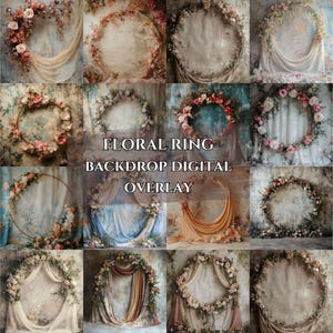 Floral Ring Backgrounds Digital Backdrop Overlay Maternity Backdrop Digital Floral Overlays Newborn Studio Backdrop for Photoshop Overlays
