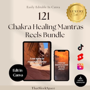 121 Chakra Healing Mantras Reels Bundle,Spiritual Instagram Reels,Tiktok,Youtube Shorts,Canva Editable Templates,Viral Reels Templates