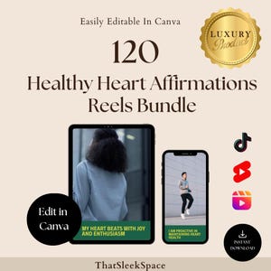 120 Healthy Heart Affirmations Reels Bundle,Instagram Reels,Tiktok,Youtube Shorts,Canva Editable Templates,Viral Reels Templates,social