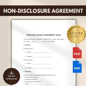 Non-Disclosure Agreement Template NDA forms Confidential Disclosure Agreement NDA Template Agreement Editable Word, Google Docs, PDF