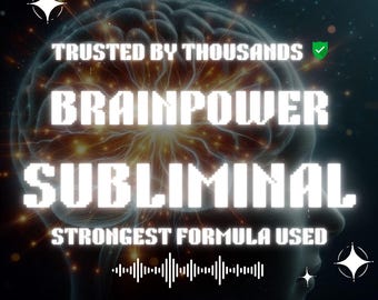 May include: A digital illustration of a brain with the text "TRUSTED BY THOUSANDS" and a green checkmark. The text "Brainpower Subliminal" is in large white letters with a pixelated effect. Below the text is "STRONGEST FORMULA USED" in smaller white letters.