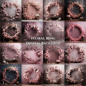 Floral ring backdrop pastel overlays Maternity digital backdrop pastel floral hoop backdrop spring floral ring overlay maternity background