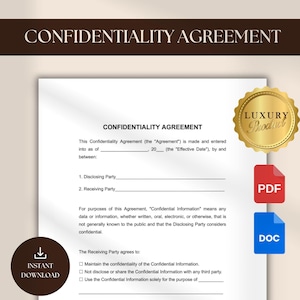 Confidentiality Agreement NDA Contract Template, Attorney Drafted Non-Disclosure Agreement Confidential Information Editable Legal Template