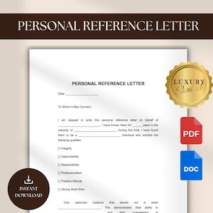 Modelo de carta de recomendação pessoal para impressão Modelo de carta de recomendação editável Referência do Google Docs e Word