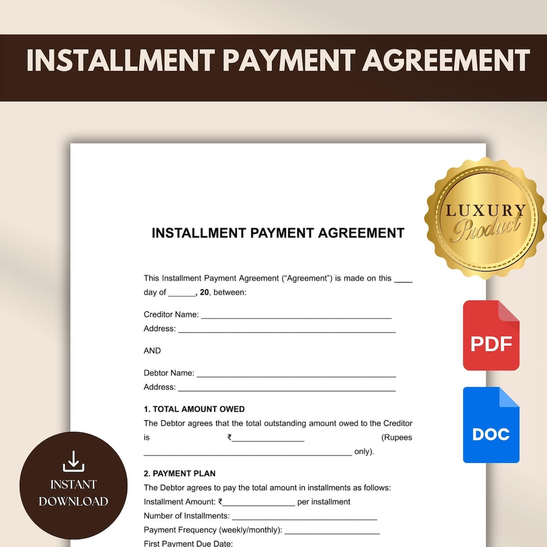 Installment Payment Agreement Template Editable Personal Loan Contract ...