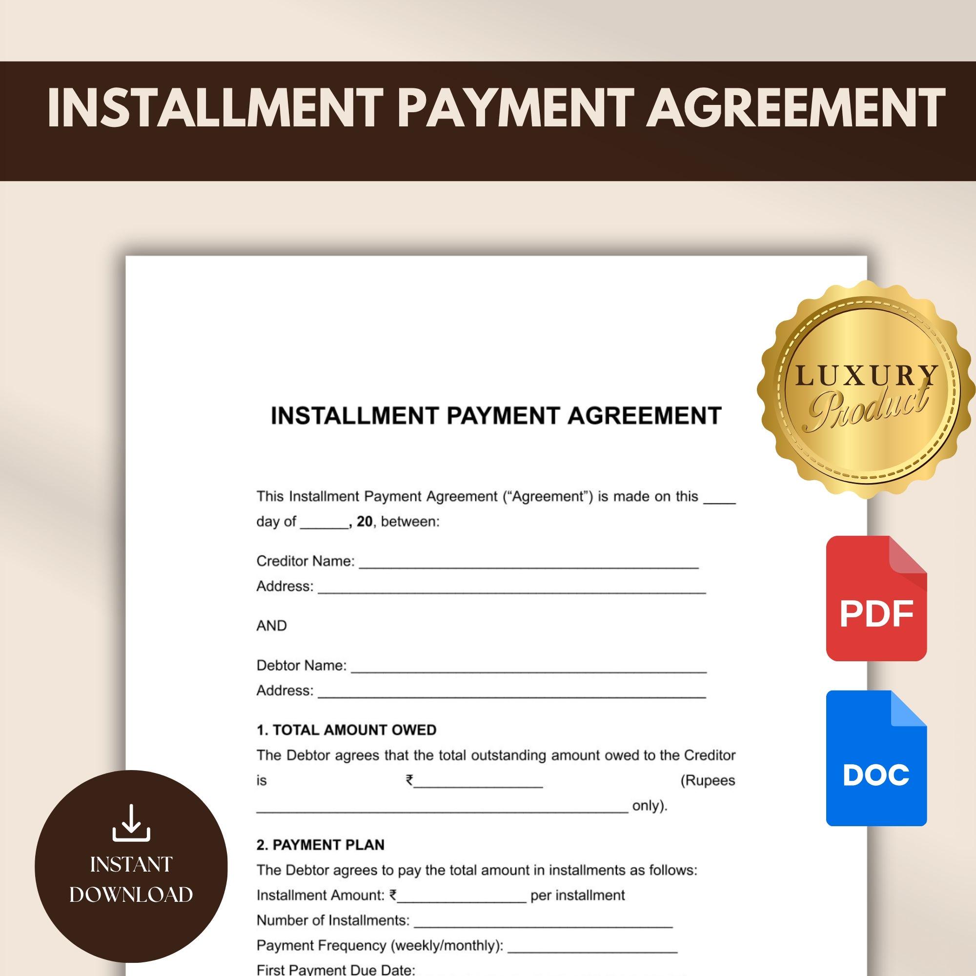 Installment Payment Agreement Template Editable Personal Loan Contract ...