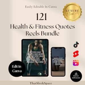 121 Health & Fitness Quotes  Reels Bundle,Instagram Reels,Tiktok,Youtube Shorts,Canva Editable Templates,Viral Reels Templates,social media