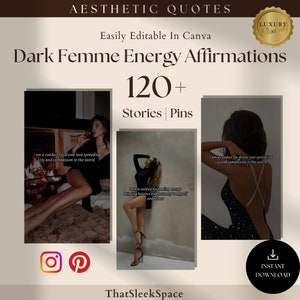 121 Dark Femme Energy Affirmationen IG Story Bundle | Pinterest Pins | Done For You Instagram Geschichten, Canva Bearbeitbares Zitat | Girl Boss Insta