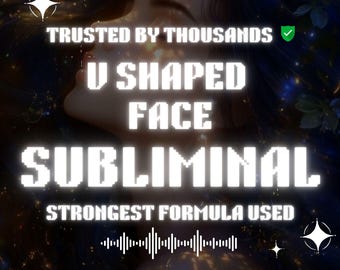 May include: Digital graphic with a woman's face and the words "TRUSTED BY THOUSANDS," "U SHAPED FACE," and "SUBLIMINAL" in white, glowing text. The phrase "STRONGEST FORMULA USED" is also displayed. The background is a dark, starry sky.