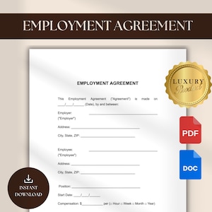 Employment Contract Agreement Employment Service Contract Templates Printable HR Employer Employee Form Template Instant Download doc pdf