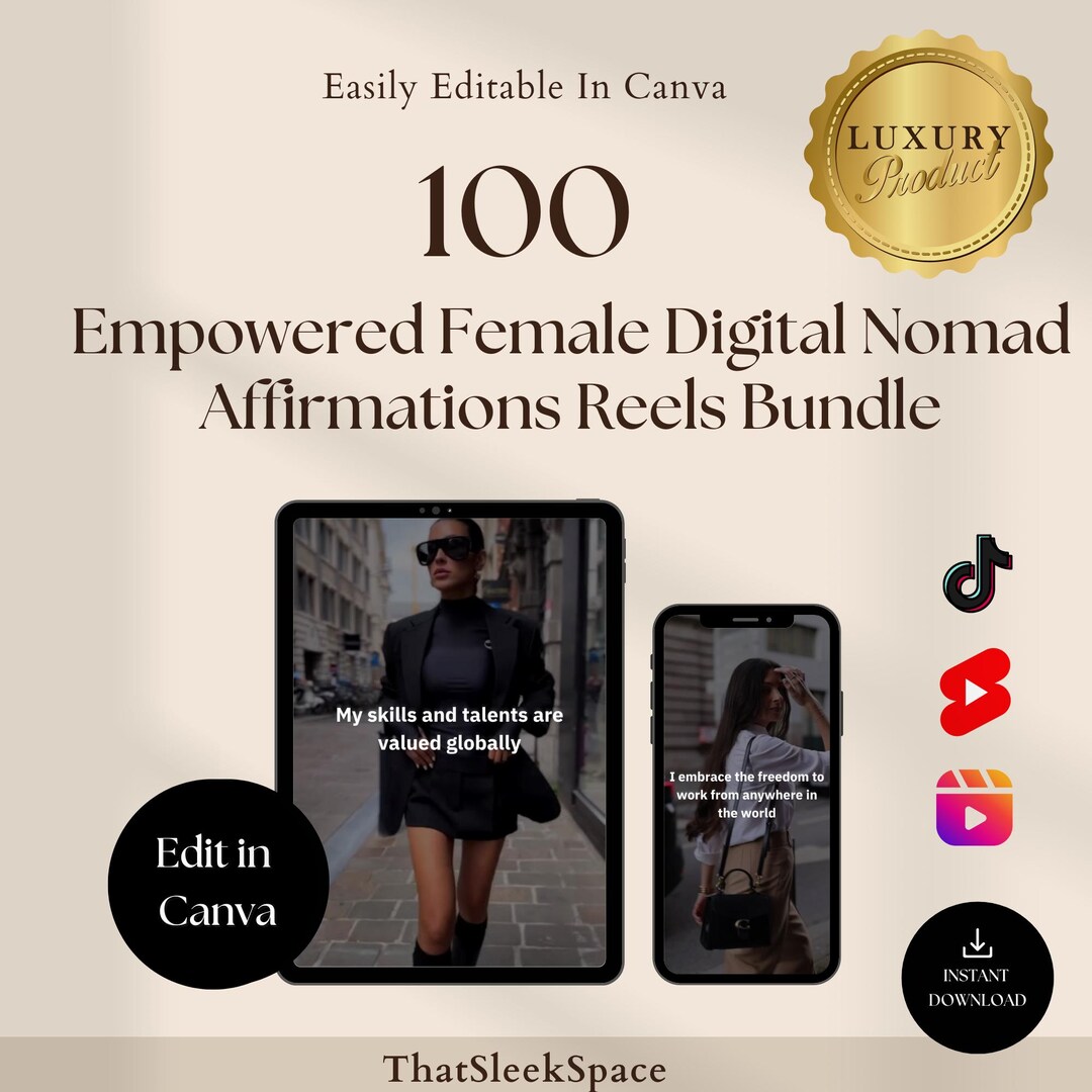 100 Empowered Female Digital Nomad Reels Bundle Instagram Tiktok ...