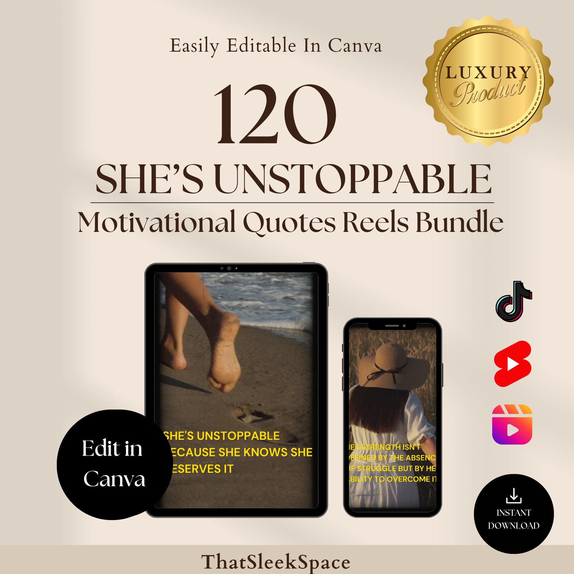120 She's Unstoppable Instagram Reels, Tiktok, Youtube Shorts, Canva