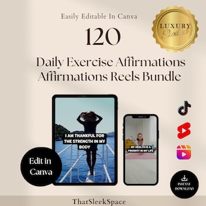 120 Daily Exercise Affirmations Reels Bundle,Instagram Reels,Tiktok,Youtube Shorts,Canva Editable Templates,Viral Reels Templates,social