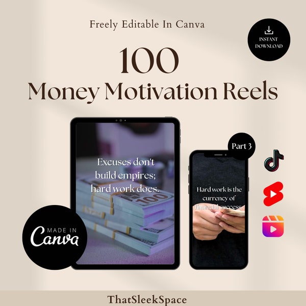 100 Money Motivational l Quotes Pack I Engaging Money, Wealth, Success Quotes I Canva Editable I Instagram Reels Quotes Templates | Money