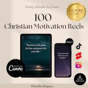 100 Christian Motivational Videos | Reels Bundle I For Instagram Reels, Tiktok, Shorts I Editable in Canva I Inspirational video messages