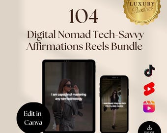 105 Digital Nomad Tech-Savvy Reels Bundle Instagram Tiktok Youtube Shorts Canva Editable Viral Quotes Templates Digital Business reels pack