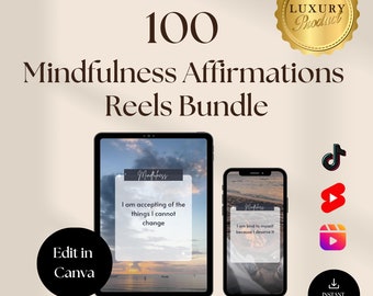 100 Mindfulness Affirmations Reels Bundle l For Instagram Reels, Tiktok,Youtube Shorts I Canva Editable Templates, Viral Reels Templates