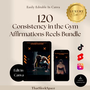 Pack 120 gym Body Affirmations, rollen fitnesscoach, Tiktok, YouTube-short, bewerkbaar canva, Instagram-sjablonen, pakket fitnessrollen