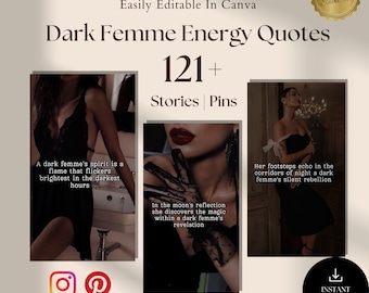 Paquete de citas para historias de Instagram de 121 Dark Femme Energy / Pines de Pinterest / Historias de Instagram listas para usar, citas editables de Canva / Girl Boss Insta