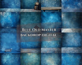 Old Master Studio Background Navy Blue Digital Backdrops Sets for Maternity Wedding Photography Fine Arts Texture Photoshop Background