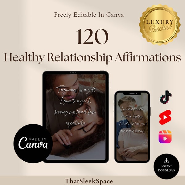 120 Healthy Love Affirmation Reels Bundle l Viral Instagram Love Reels, Tiktok,Youtube Shorts I Canva Editable I Viral Quotes Templates