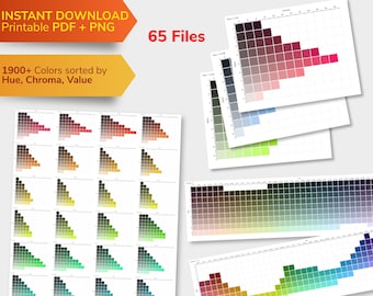 Graphiques du système de couleurs Munsell, référence des couleurs, correspondance des couleurs, référence d’impression, teinte, valeur, chroma, sublimation, numérique téléchargeable