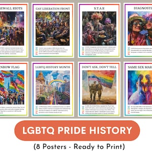 LGBTQ+ PRIDE History posters (set of 8), Pride month posters, Classroom and office Decor, lgbtq bulletin board