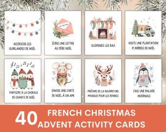 French Advent Christmas activity cards, 40 Activités de l'Avent de Noël en Français, French Christmas activities for kids