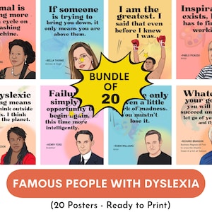 Remarkable people with Dyslexia posters (set of 20), dyslexia awareness month, Inspirational quotes on Dyslexia, Classroom and office decor