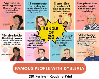 Remarkable people with Dyslexia posters (set of 20), dyslexia awareness month, Inspirational quotes on Dyslexia, Classroom and office decor