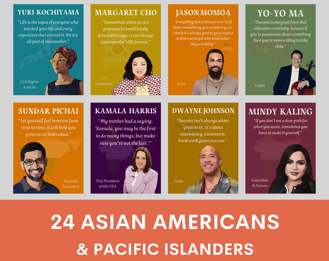 Famous Asian American Icons Posters set of 24, Famous Pacific Islanders ...